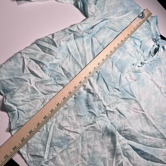Torrid Blouse Women s Size 1X Turquoise Tie Dye Tie Neck Long Sleeve Flowy - Picture 10 of 10